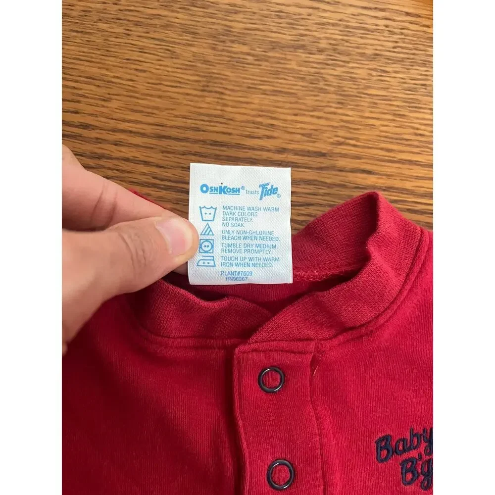 Vintage Baby B’gosh Red Henley Bodysuit 6-9 Months Short Sleeve Cotton One Piece